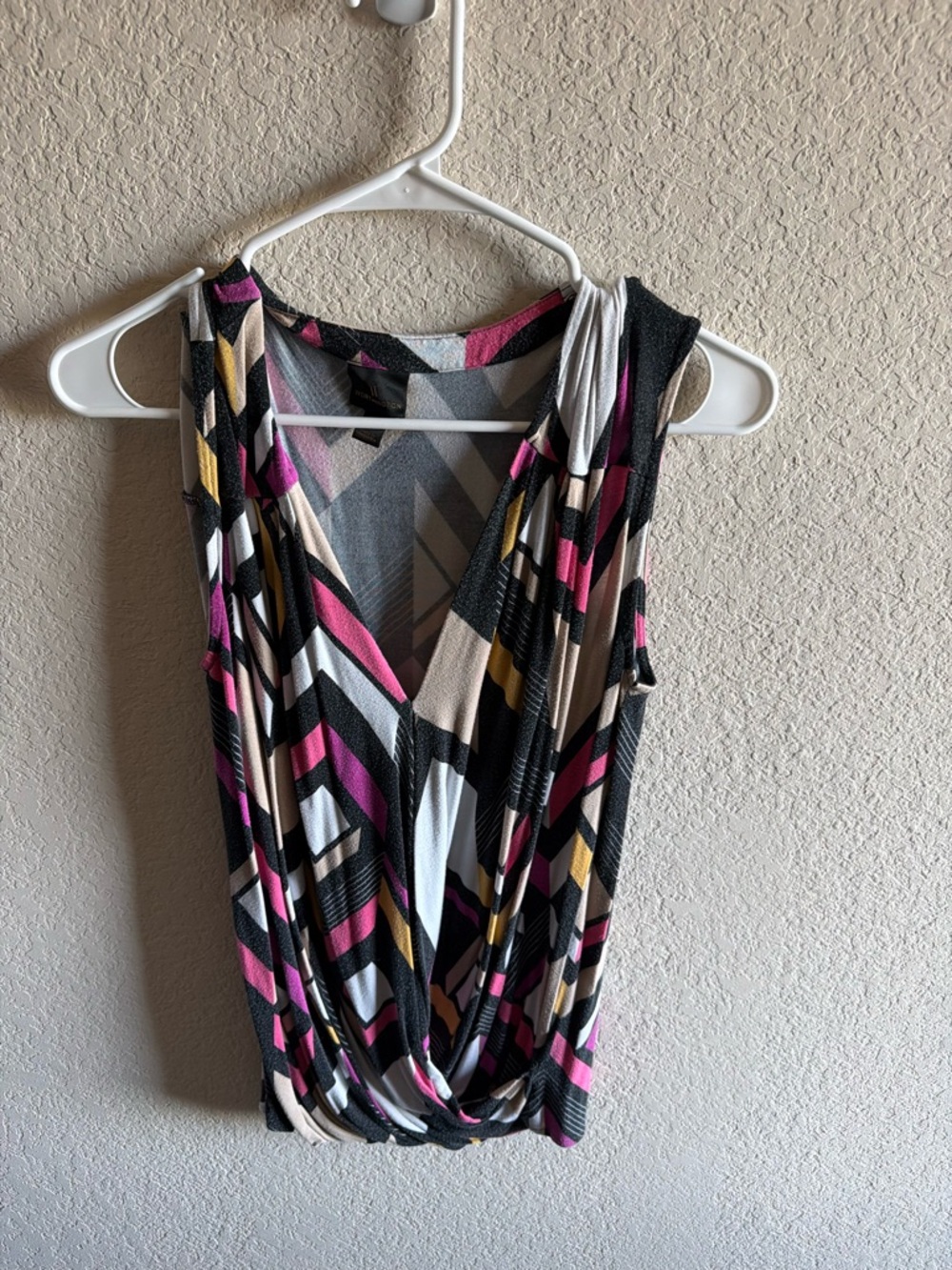 Worthington Geometric Drape Front Sleeveless Top in Black, Pink, Cream, Yellow